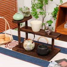 1pc Solid Wood Desktop Storage Rack, Multi-Layer Vertical Shelf, 3-Tier Food Cake Tray, Makeup Display Stand, Tea Table Decor, Suitable For Desktop Use - Dark Brown - View 6