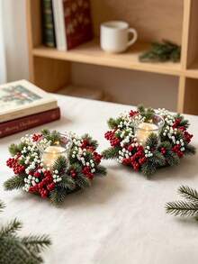 1pc Realistic Candle Rings/Candle Holders Are Suitable For Home, Christmas, Doorway, And Table Decorations (Compatible With Column Candles). They Are Durable And Perfect For Holiday Wreaths And Party Setups. - Multicolor - View 3