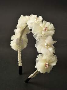 1 pieza Diadema floral para niñas, dulce y adorable - Blanco - Ver 4