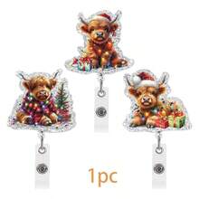 1pc Christmas Cow Acrylic Retractable Badge Reel, Medical Professional Gift Scroll Retractable Clip - Multicolor - View 6