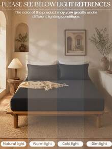 3-Piece Solid Black Bedding Set, Made Of Brushed Fabric, Includes 1 Fitted Sheet And 2 Pillowcases (Pillow Inserts Not Included), Modern Soft Bedding Set, Suitable For Home, Dorm, Back To School Season And Other Occasions, Deep Pocket Design, Fits Up To 16-Inch Mattress - Black - View 8