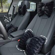 1pc Soft Plush Bow Design Car Headrest Neck Pillow, Comfortable Car Seat Cushion For Winter, Neck Support Pillow, Available In Multiple Colors - A - View 8