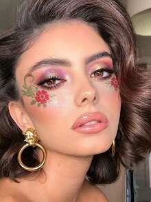 16PCS Temporary Tattoo Stencils, Reusable Floral & Butterfly Pattern Flash Card Templates, DIY Hollow Face & Eye Corner Graffiti Painting Stencils, Adult Music Festival Body Art Templates - White - View 5