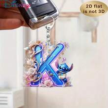 Disney Stitch Letter Embroidered Keychain, 26 'A-Z' Floral Cartoon Patterns, Acrylic Pendant With Chain, Suitable For Bags, Keys And Car Keys, Travel Accessory Gift, Cute Floral Keychain Design, Smooth Surface, Keychain, Decorative Keychain, Cartoon Keychain, Christmas Gift, Fan Gift, 2D Flat Gift, Holiday Gift, Home Decor - Multicolor - View 7