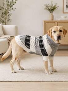 1pc Classic Striped Cable Knit Dog Sweater, Soft Elastic Warm High Neck Pet Clothing, Colorblock Twisted Texture Winter Puppy Outfit, Suitable For Medium To Large Dogs Beagle Corgi Labrador Husky Golden Retriever - Grey - View 3