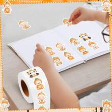 500pcs Orange Animal With Hat Graffiti Roll Stickers, 1 Inch Asymmetric Shape 8 Cartoon Patterns, DIY Decoration For Envelopes, Magazines, Phone Cases, Water Bottles, Computer Helmets, Scrapbooks, Holiday Party Gift Packaging, PVC Self-Adhesive Sealing Stickers - Orange Animal Stickers - View 6