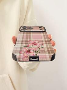 1pc New Fashion Plaid Lily Pattern Shockproof Large Window Vertical Texture Faux Leather Soft Phone Case, Daily Protection Essential, Style, Perfect Gift For Friends, Family And More, For IPhone18/18PRO/18PROMAX/17/17Air/17Pro/17ProMax/IPhone16/16Plus/16Pro/16ProMax/IPhone15/14/13/12/11series - Multicolor - View 6