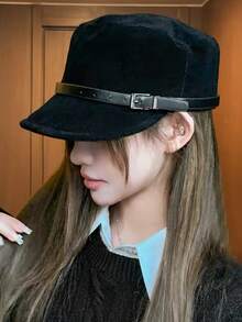 Autumn Fashion Belt Buckle Suede Flat Top Cap Women Niche Design Versatile Baseball Cap Equestrian Hat - Multicolor - View 6