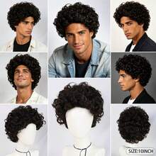 Fashion Men's Short Curly & Straight Synthetic Wig, Natural Black & Dark Brown Male Daily Party Halloween Cosplay Costume Wig - Multicolor - View 7