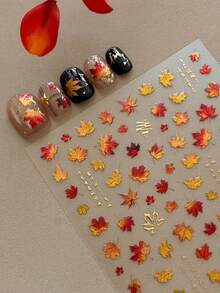 1pc Red Maple Leaf Nail Art Sticker 5D Soft Embossed Maple Leaf Pattern Nail Decoration DIY Self-Adhesive Nail Art Decal - Multicolor - View 6