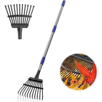 Garden Leaf Rake, 8.5" Head, 36-74 " Adjustable Handle, Sturdy Steel Tines  Local Shipping