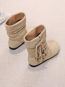 Girls Mid-Calf Long Boots Fashion Ruched Boots Student Boots - Beige - View 3