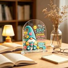 1pc 2D Flat Christmas Elf "May You Be Filled With Sunshine" Acrylic Figurine, Warm Office Desk Decor, Desktop Ornament, Christmas Decoration, Christmas Gift, Party Decor - View 2
