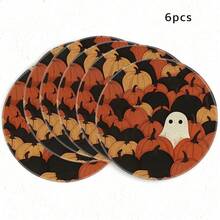 1/4/6pcs Halloween Series Dense Pumpkin Patch & Little Ghost Hand-Painted Pattern Placemats, Polyester Fiber, Suitable For Home Kitchen, Kitchen Table Decoration And Party Scene Decoration - Multicolor - View 10