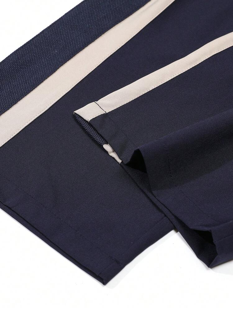 Women's Black Polyester Straight Leg Pants, Side Stripe And Star Embroidery, Long Drawstring Waistband, With Pockets - Blue - View 7