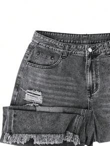 Men's Vintage Ripped Distressed Baggy Wide Leg Jeans Grey Wash Frayed Raw Hem Punk Gothic Streetwear Denim Pants - Dark Grey - View 6