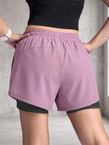1pc Women's Shorts Solid Color Lining 2 In 1 Sports Pants, Elastic Two Pieces, Suitable For Running, Sports, Yoga, Fitness In Summer - Purple - View 3