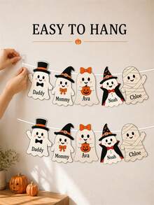 Custom Text Ghost Banner, Personalized Halloween Party Garland With Ghost Characters, Name Bunting For Halloween Parties, Home Decor, Trick Or Treat Celebration Decoration, Halloween Party Banner, Custom Ghost Garland For Kids And Adults. - Multicolor - View 7