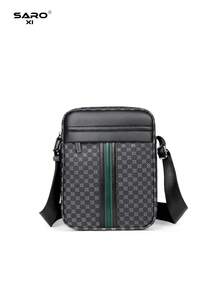 saroxi Men's Crossbody Bag With Vintage Pattern, Side Pocket Bag, Shoulder Bag, Small Pouch, Multi-Functional For Commuting And Casual Use, Minimalist Style, Black Phone Bag, Gift For Men, Boyfriend, Fashion - Multicolor - View 6