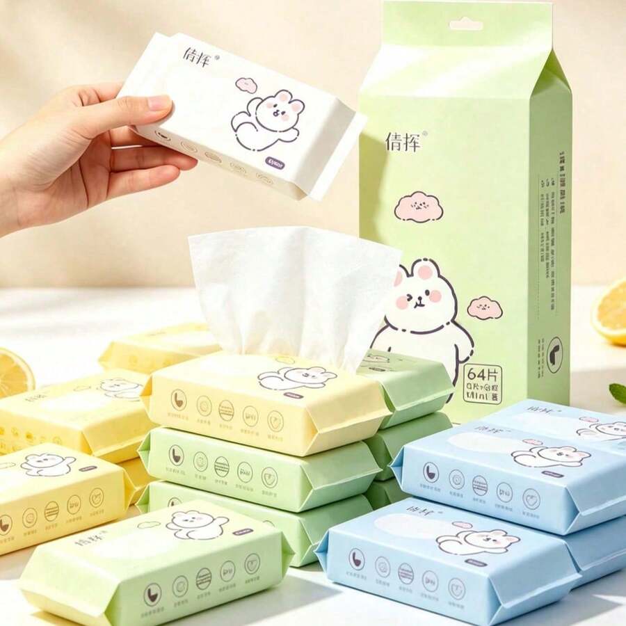 [A Pack Of 8 Pieces] Mini Cartoon Portable Cleaning Wipes, For Daily Item Cleaning (Random Packaging Style) (Not Cosmetic Wipes, Not For Body Use) - Multi-color - View 1