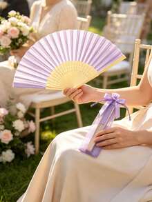 Light Purple Folding Fan Set, Including A Fan, A Small Pouch, And A Bow; A Portable Folding Fan Set Suitable For Weddings, Parties, And Event Decor. - Multicolor - View 5