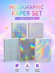 10/20/50pcs Holographic Laser Stickers, Printable Self-Adhesive Rainbow Glitter DIY Craft Stickers, Customizable Cuttable Labels For Planner, Gift Packaging, Phone Case, Notebook, Water Bottle Decoration - View 2
