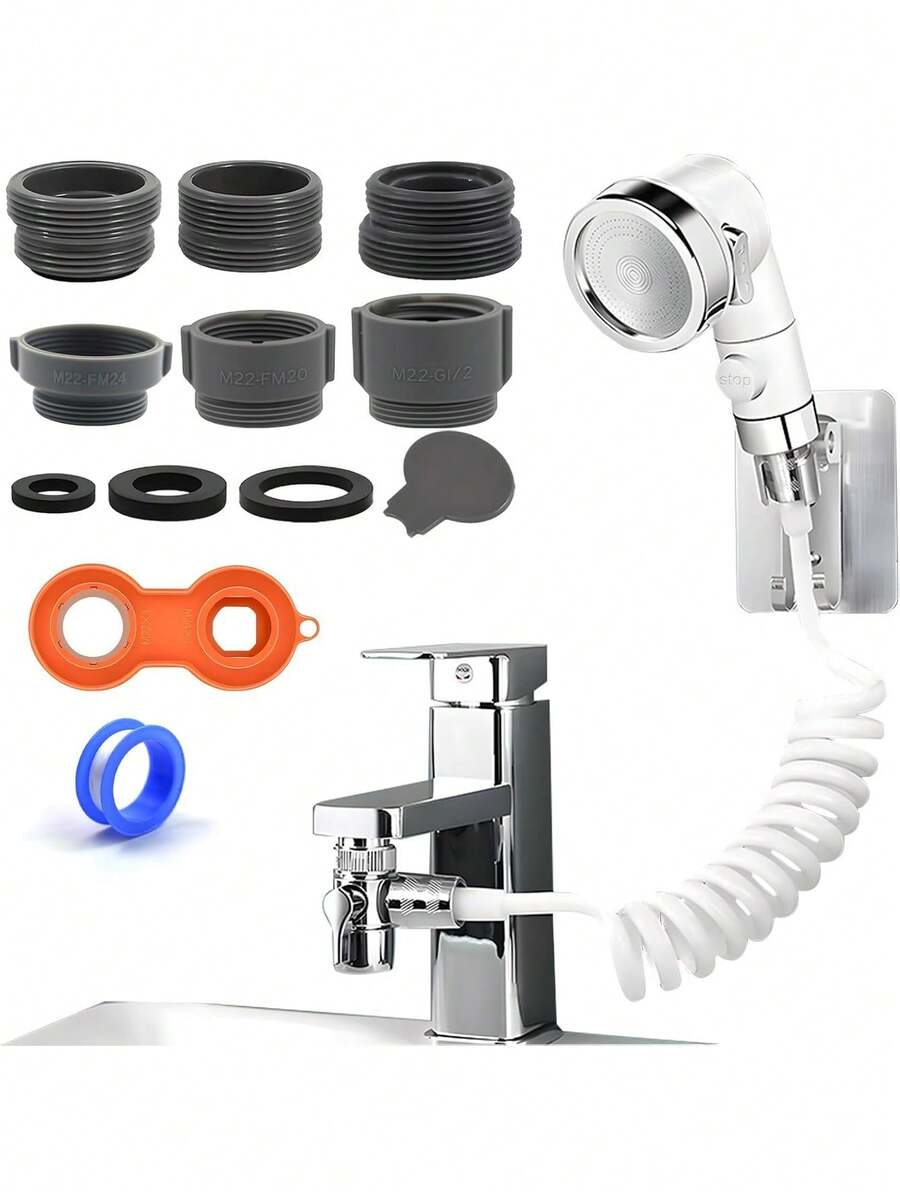 Handheld Sink Sprayer Set, Includes 1.5m Hose, Sprayer Bracket And Faucet Diverter, Sink Sprayer With Stop Function, Suitable For Bathroom And Laundry Sink - White Set - View 1
