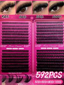 640/200pcs D-Curl Single Lash Extensions Large Capacity Lash Book, Includes Adhesive And Sealer, Tweezers, Brush, DIY Home Lash Extension Kit For Beginners, Easy To Use, Fluffy Dense Natural Look, Suitable For Daily/Light/Heavy/Cosplay Makeup - Rose Red - View 11