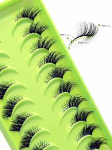 10 Pairs Half Eyelashes, Tail Extended Cat Eye Fox Eye Eyelashes, Outer Corner Extended Style, Daily Reusable False Eyelashes, Long Soft 3D Faux Mink Hair Eyelash Extensions For Makeup - Black - View 6