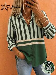 Sea Starshine: New Casual Minimalist Elegant Women's Blouse, Contrast Stripe Design, Suitable For Afternoon Tea And Beach Vacation - Multicolor - View 7