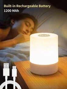 LED Touch Night Light USB Rechargeable Desk Lamp With Switch 3 Color Adjustable Bedside Night Light Bedroom Decor Lamp - White - View 4