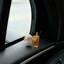 2pcs Healing Little Rabbit American Coffee Car Dashboard Decor/Car Interior Center Console Ornament/Mini Car Display Screen Office Computer Decoration - American Style Bunny - View 3
