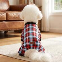 1pc Dog , Dual-Color Plaid Dog Four-Legged Outfit, Soft And Comfortable Pet Home Wear, Suitable For Small/Medium Dogs, Puppies, Cats, Autumn/Winter Outdoor And Indoor Use - Blue - View 1