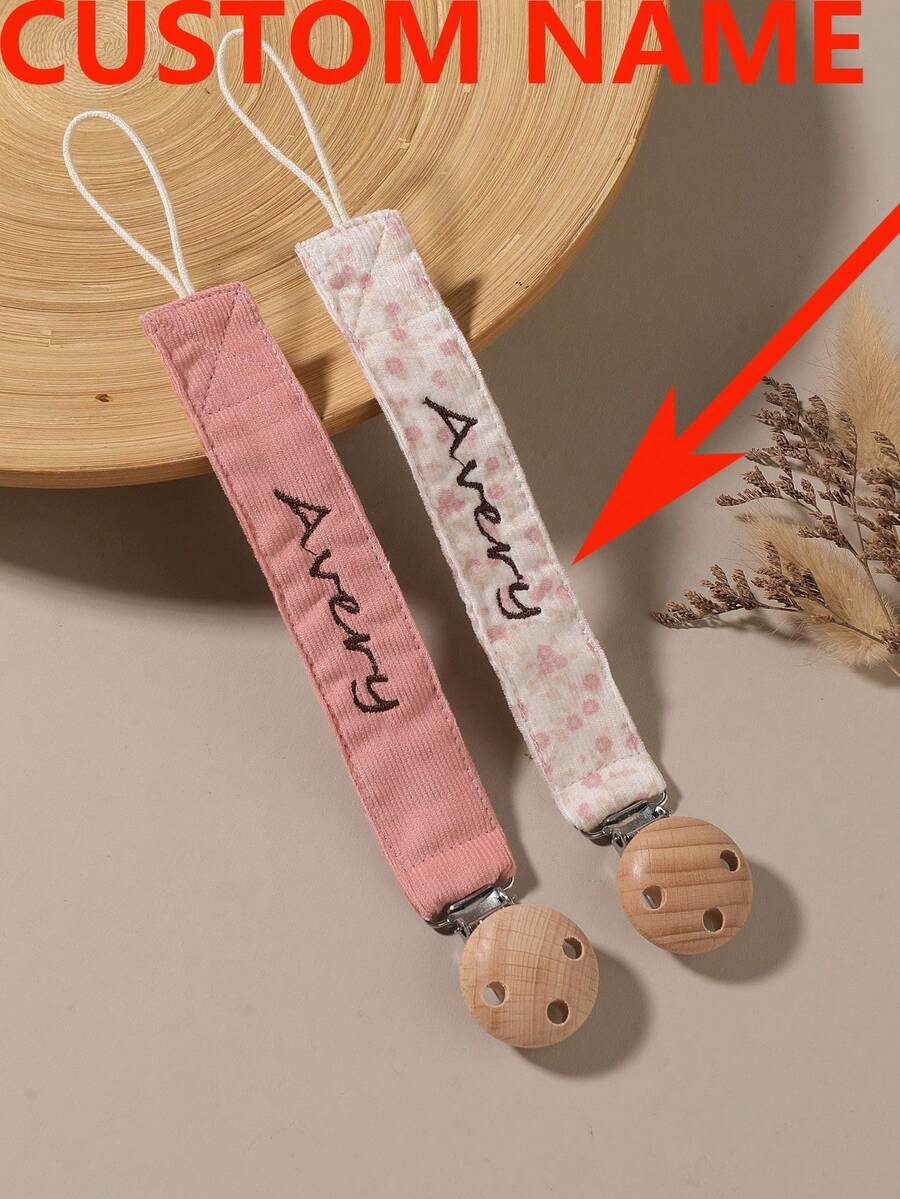2pcs Personalized Pacifier Clips, Cute Polka Dot Print Custom Design, Universal Pacifier Clips, Personalized Gift - Multicolor - View 1