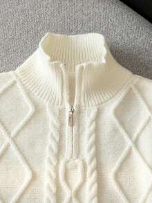 Girls' Elegant Solid Color Plaid Short Knit Cardigan Sweater, Suitable For Daily Wear, Vacation, Spring, Autumn, Winter - Apricot - View 6