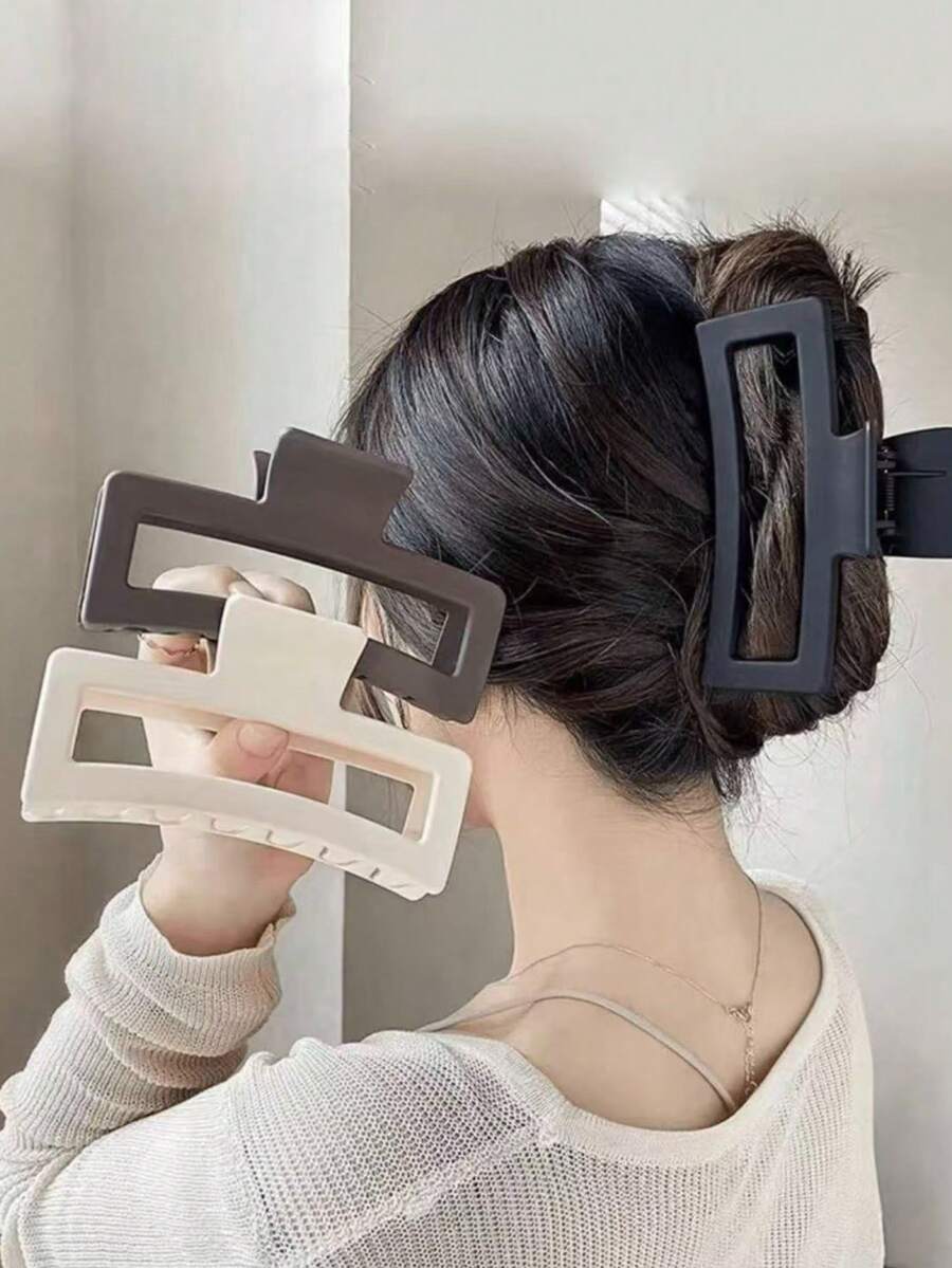 1 Set 3 Buah Jepit Rambut Persegi Besar, Jepit Rambut Minimalis Warna Polos untuk Bagian Belakang Kepala, Cocok untuk Rambut Tebal, Perjalanan, Pesta, Mencuci Rambut, dan Aksesori Rambut untuk Makeup - MultiWarna - View 1