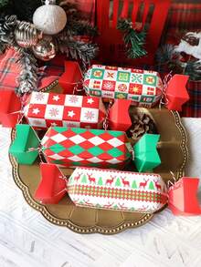 12pcs Christmas Candy Shape Gift Boxes With Ribbons - Cartoon Snowflakes, Reindeer, Christmas Tree Patterns Holiday Party Decorations - Compatible With Gift Wrapping Boxes For Christmas, New Year's, Birthdays, Weddings - Multicolor - View 2