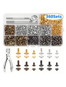 360/180 Sets Leather Rivets, Leather Rivet Kit, 4 Colors 3 Sizes Leather Rivets And Snaps For Leather Crafts, Clothing, Shoes, Leather Boots, Bags, Decoration (Gold, Silver, Bronze And Gunmetal) - Multicolor - View 9