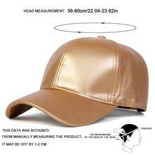 1pc Men's PU Leather Baseball Cap, Solid Color, Adjustable, Sun Protection, Casual Hat For Spring/Autumn Travel, Beach, Party - Gold - View 2