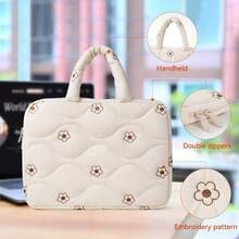 13.3 Inch Laptop Sleeve, Embroidered Floral Design, Compatible With Air Pro 13.3, Pad 10th, Pro 12.9, Air 13, Quilted Tote Bag With Zipper Closure - View 5