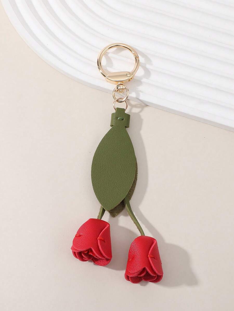 PU Leather Handmade Tulip Flower Bag Charm Keychain Pendant,Bag Accessories - Multicolor - View 1