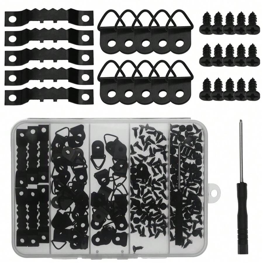 251Pcs Picture Hanging Kit Black & Gold Heavy Duty Picture Frame Hanger Art Work Photo Wall Hook With Screws - Multicolor - View 1