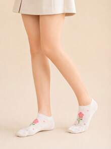 5 Pairs Random (Non-Embroidered) White Flower Bow Boat Socks, Breathable & Comfortable, Suitable For All Seasons, Random Colors - Multicolor - View 5