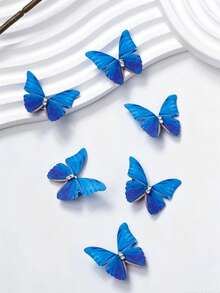 6pcs Translucent Butterfly Decorative Hair Clips - Blue - View 4