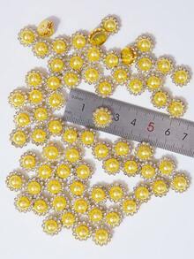 10-200顆 12mm 黃色珍珠花，中心鑲嵌黃色珍珠，周圍環繞小白色水鑽，向日葵圖案，亮面鈕扣水鑽花，DIY手工配件，適用於花卉頭飾與衣飾裝飾 - 12mm黃珍珠花 - 查看 6