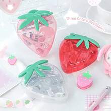 9pcs Set Alat Tulis Stroberi Lucu, Set Organizer Kantor Mini untuk Meja, Perlengkapan Siswa Gaya Jepang yang Lucu: Stapler, Gunting, dan Dispenser Selotip, Cocok untuk Anak Perempuan - MultiWarna - View 3