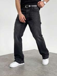 Men's Pearl Embellished Flare Leg Pants - Black - View 3