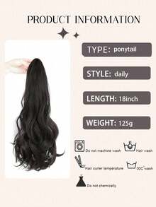 Black Ponytail Extension For Women 18inch Big Wave Curly Hair Claw Clip In Ponytails Extension Easy To Use Fluffy &Not Tangled - Multicolor - View 3