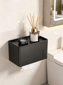 1pc Multifunctional Carbon Steel Fashion Facial Tissue Box, Minimalist No-Drill Wall-Mounted Storage Rack With Shelf, Easy Installation Rust-Proof, 3 Colors Available, Perfect For Small Bathroom And Kitchen Storage, Enhancing Home Decor Style - Multicolor - View 7