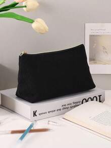 Corduroy Pencil Case, Minimalist Solid Color, Durable, Large Capacity, Essential For Students To Store Stationery. - Random Color - View 10